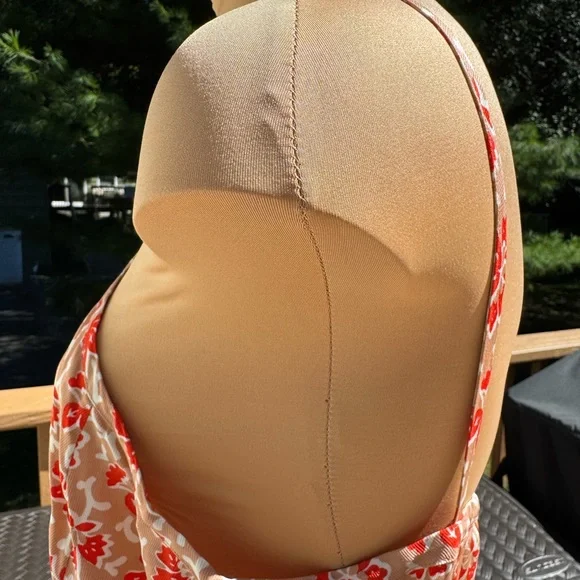 Joie Red Orange Cream Floral Midi Halter Dress size OX Large POSSIBLY Plus Size - Picture 8 of 13